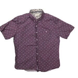 7 Diamonds Purple Floral Short Sleeve Button Up Shirt Men's XL Cotton Preppy
